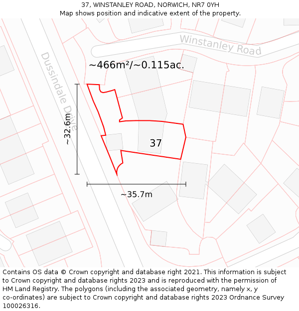37, WINSTANLEY ROAD, NORWICH, NR7 0YH: Plot and title map