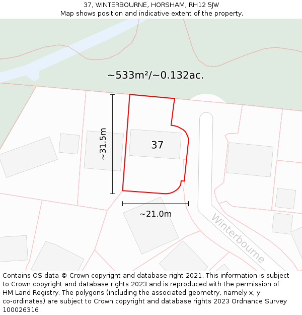 37, WINTERBOURNE, HORSHAM, RH12 5JW: Plot and title map