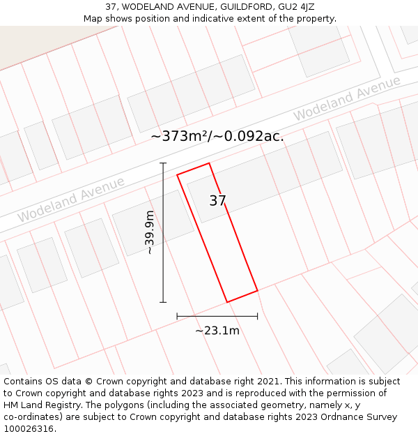 37, WODELAND AVENUE, GUILDFORD, GU2 4JZ: Plot and title map