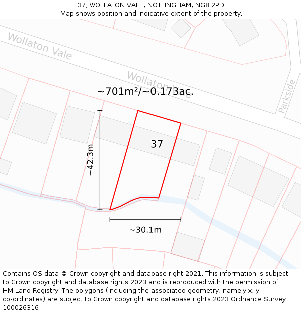 37, WOLLATON VALE, NOTTINGHAM, NG8 2PD: Plot and title map