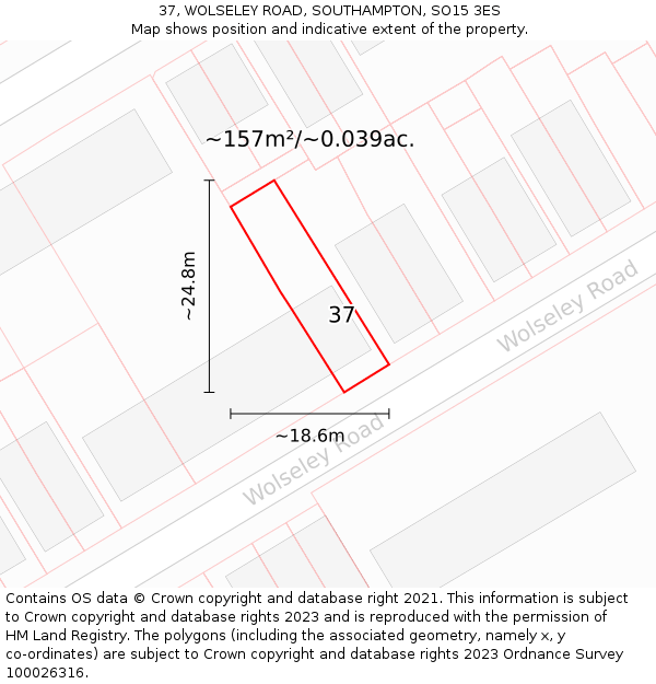 37, WOLSELEY ROAD, SOUTHAMPTON, SO15 3ES: Plot and title map