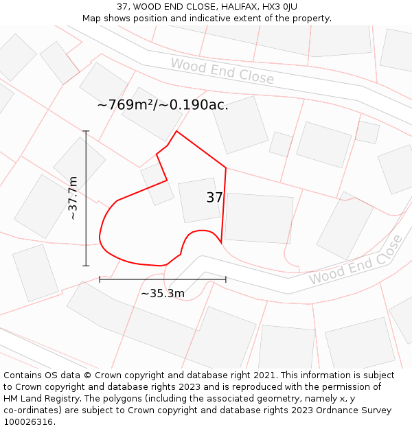 37, WOOD END CLOSE, HALIFAX, HX3 0JU: Plot and title map