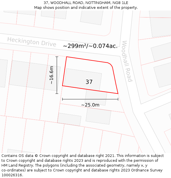 37, WOODHALL ROAD, NOTTINGHAM, NG8 1LE: Plot and title map
