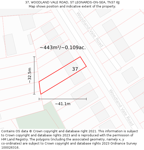 37, WOODLAND VALE ROAD, ST LEONARDS-ON-SEA, TN37 6JJ: Plot and title map