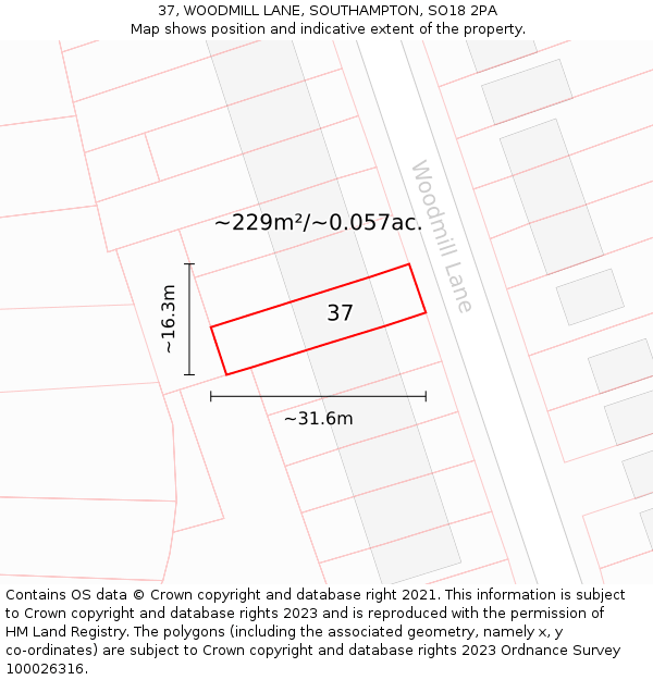 37, WOODMILL LANE, SOUTHAMPTON, SO18 2PA: Plot and title map