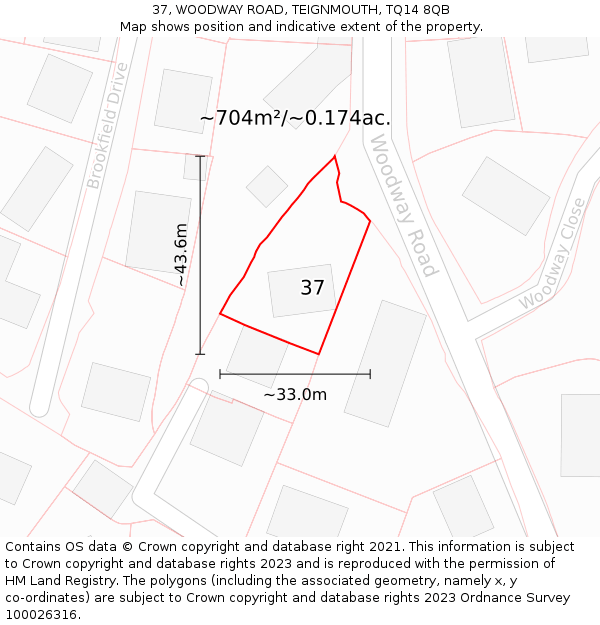 37, WOODWAY ROAD, TEIGNMOUTH, TQ14 8QB: Plot and title map