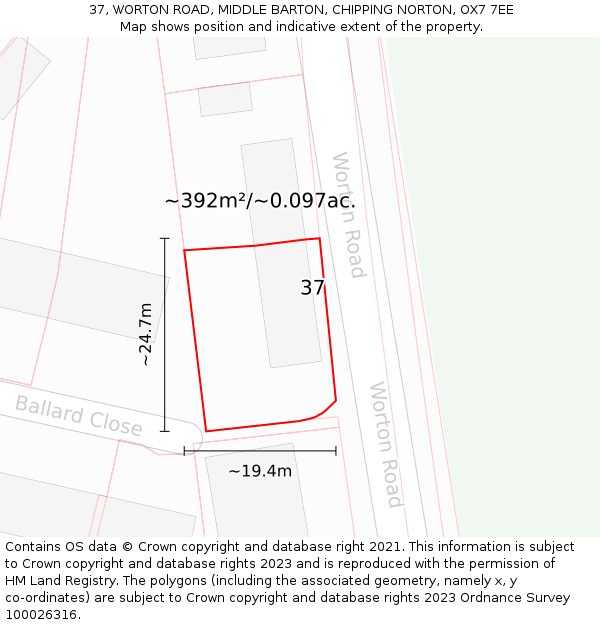 37, WORTON ROAD, MIDDLE BARTON, CHIPPING NORTON, OX7 7EE: Plot and title map