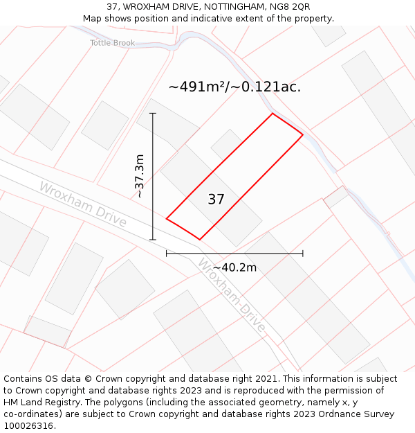 37, WROXHAM DRIVE, NOTTINGHAM, NG8 2QR: Plot and title map