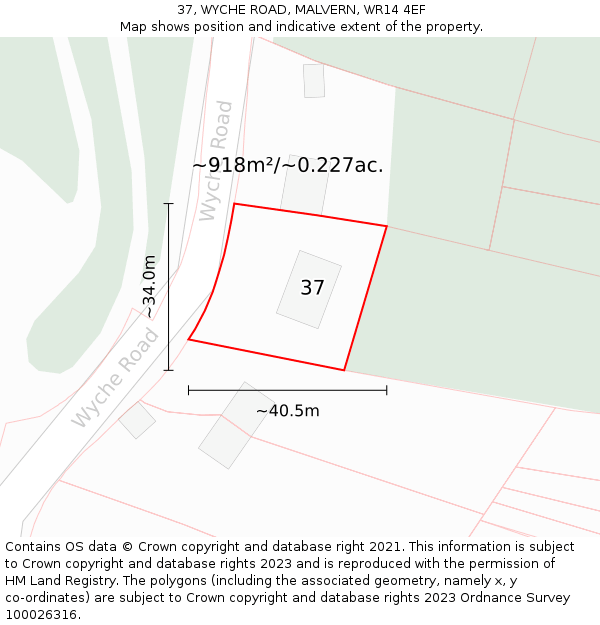 37, WYCHE ROAD, MALVERN, WR14 4EF: Plot and title map