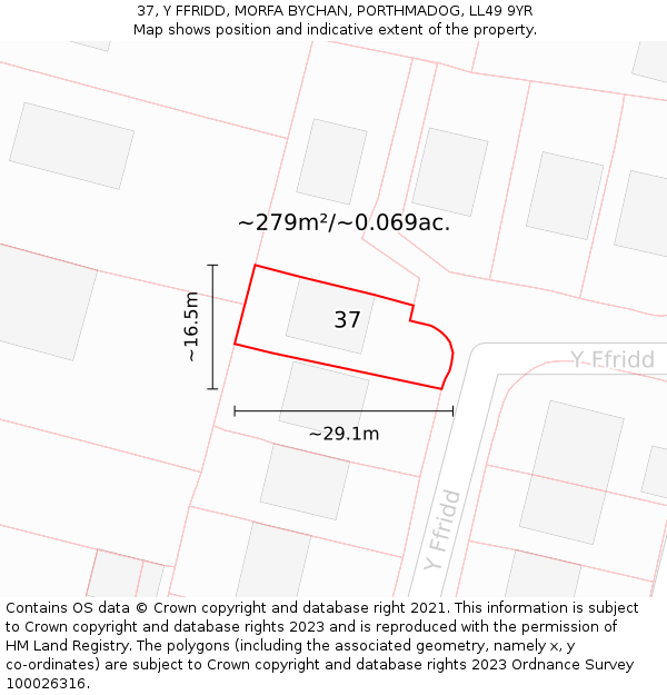 37, Y FFRIDD, MORFA BYCHAN, PORTHMADOG, LL49 9YR: Plot and title map