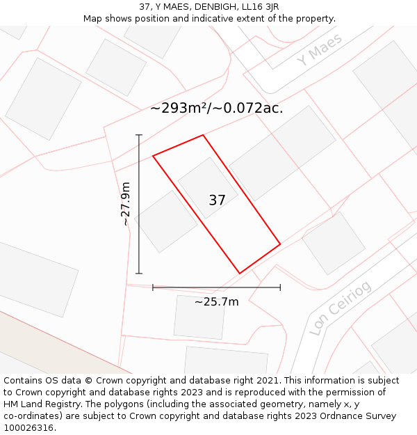 37, Y MAES, DENBIGH, LL16 3JR: Plot and title map