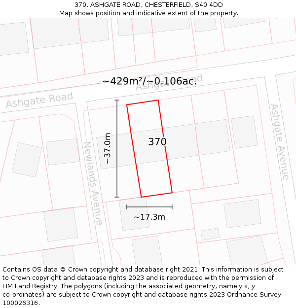 370, ASHGATE ROAD, CHESTERFIELD, S40 4DD: Plot and title map