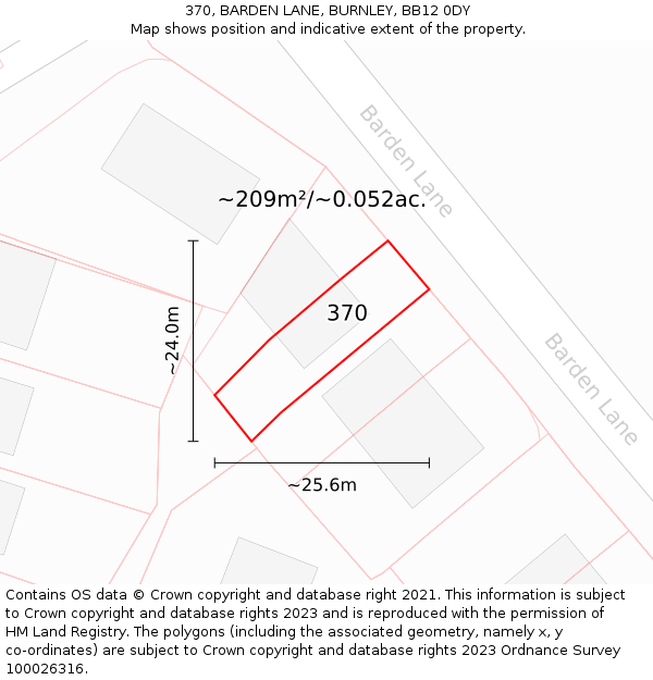 370, BARDEN LANE, BURNLEY, BB12 0DY: Plot and title map