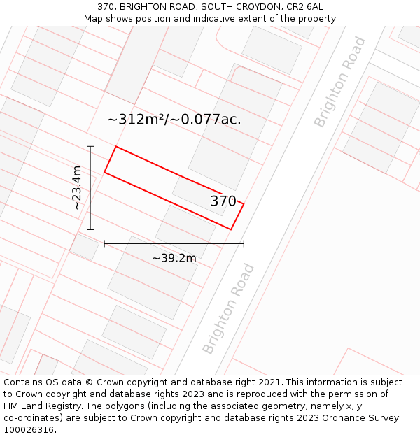 370, BRIGHTON ROAD, SOUTH CROYDON, CR2 6AL: Plot and title map