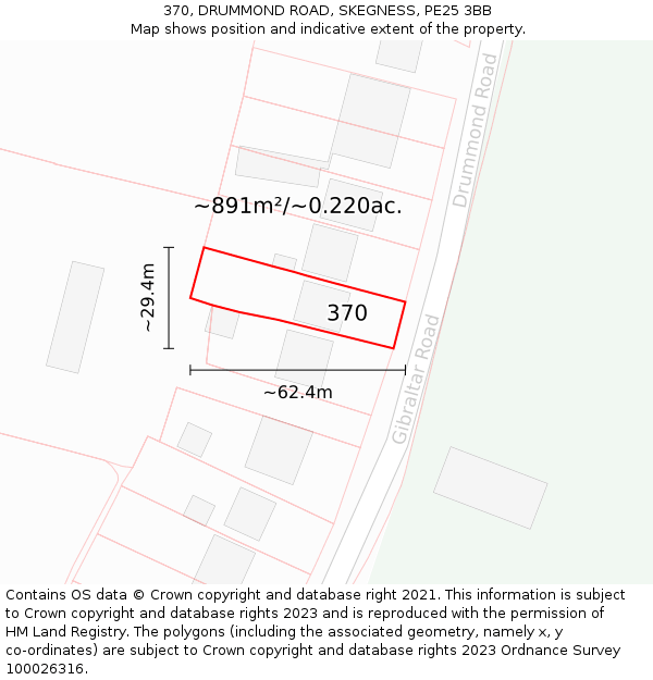 370, DRUMMOND ROAD, SKEGNESS, PE25 3BB: Plot and title map