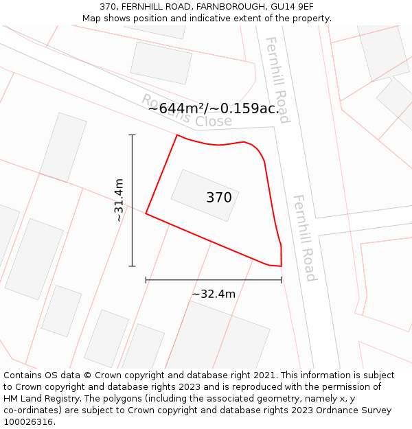 370, FERNHILL ROAD, FARNBOROUGH, GU14 9EF: Plot and title map