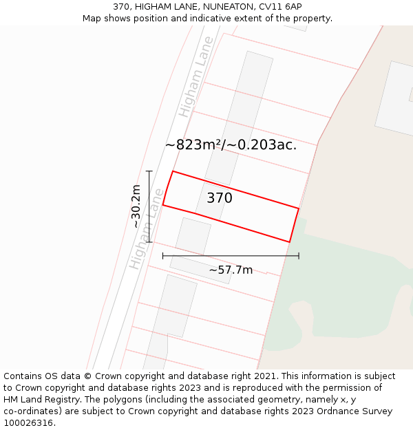 370, HIGHAM LANE, NUNEATON, CV11 6AP: Plot and title map