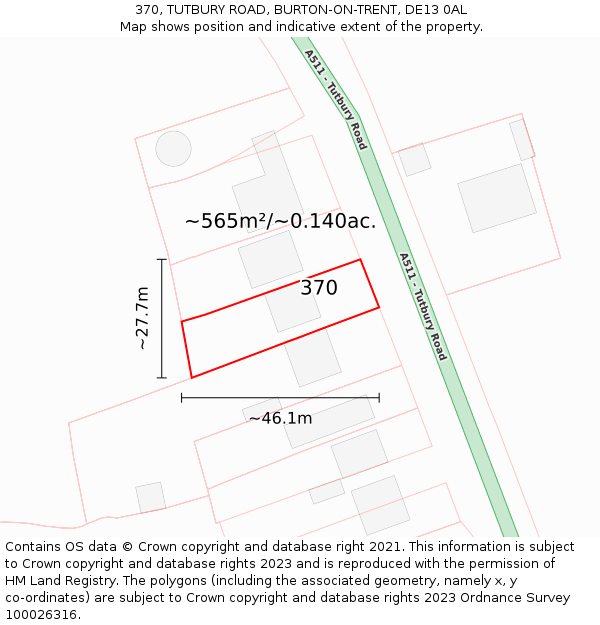 370, TUTBURY ROAD, BURTON-ON-TRENT, DE13 0AL: Plot and title map