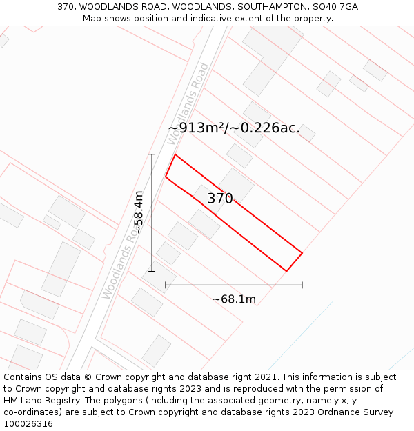 370, WOODLANDS ROAD, WOODLANDS, SOUTHAMPTON, SO40 7GA: Plot and title map