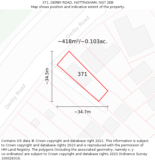 371, DERBY ROAD, NOTTINGHAM, NG7 2EB: Plot and title map