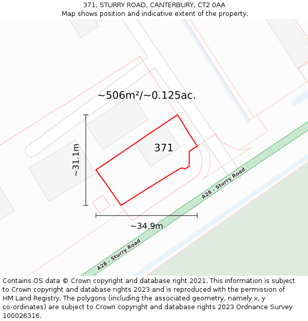 371, STURRY ROAD, CANTERBURY, CT2 0AA: Plot and title map