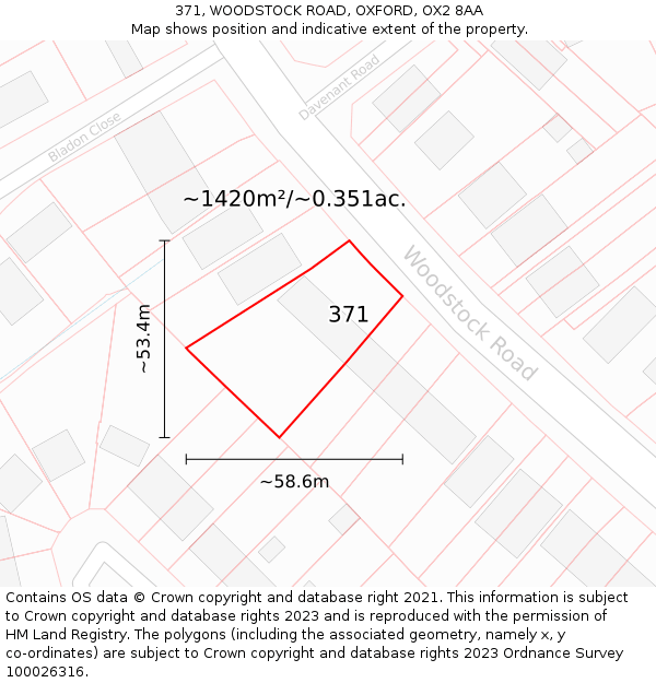 371, WOODSTOCK ROAD, OXFORD, OX2 8AA: Plot and title map