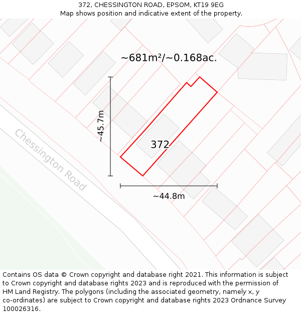 372, CHESSINGTON ROAD, EPSOM, KT19 9EG: Plot and title map