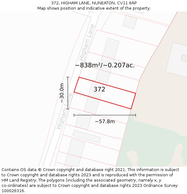 372, HIGHAM LANE, NUNEATON, CV11 6AP: Plot and title map