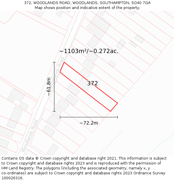 372, WOODLANDS ROAD, WOODLANDS, SOUTHAMPTON, SO40 7GA: Plot and title map