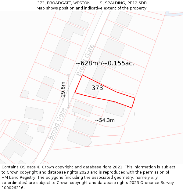 373, BROADGATE, WESTON HILLS, SPALDING, PE12 6DB: Plot and title map