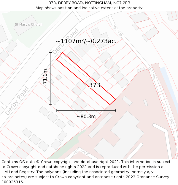 373, DERBY ROAD, NOTTINGHAM, NG7 2EB: Plot and title map