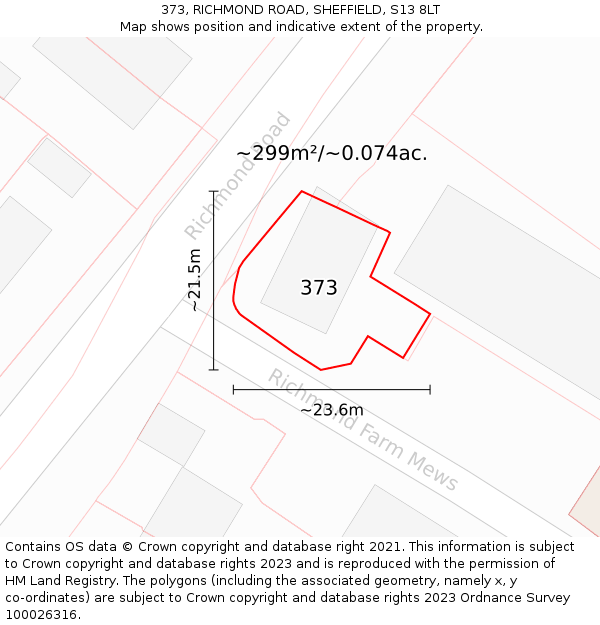 373, RICHMOND ROAD, SHEFFIELD, S13 8LT: Plot and title map