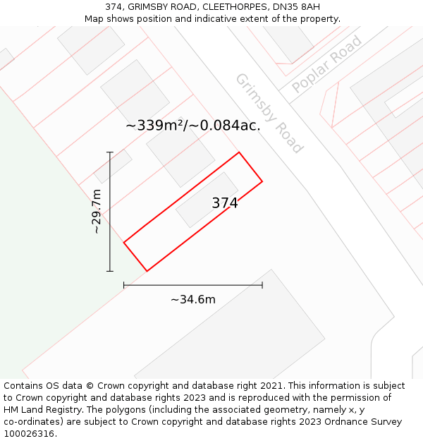 374, GRIMSBY ROAD, CLEETHORPES, DN35 8AH: Plot and title map