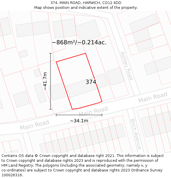 374, MAIN ROAD, HARWICH, CO12 4DD: Plot and title map