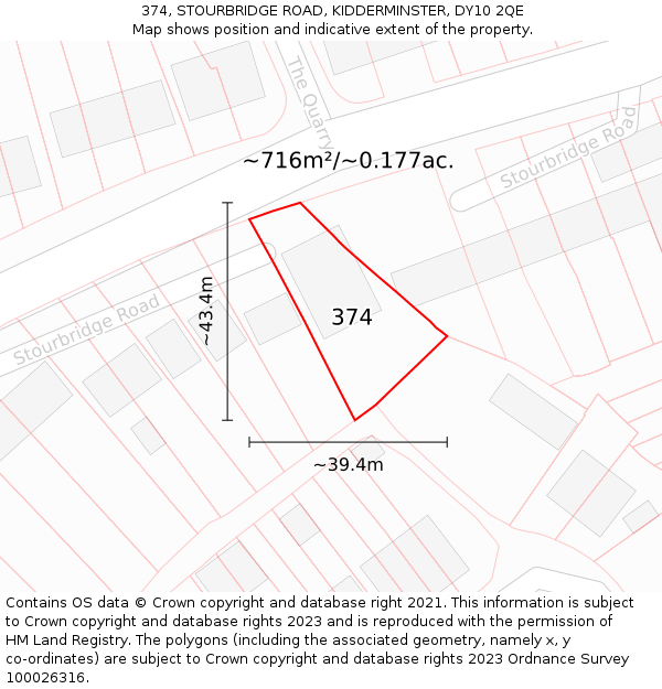 374, STOURBRIDGE ROAD, KIDDERMINSTER, DY10 2QE: Plot and title map