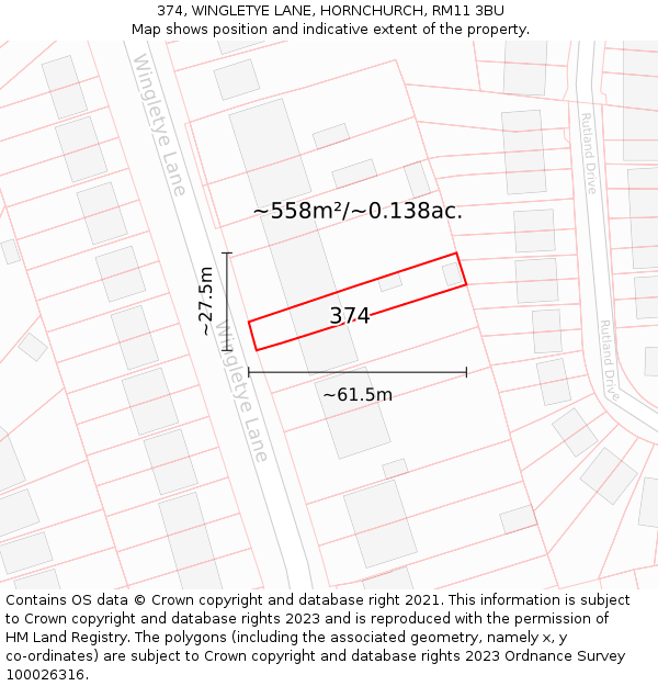 374, WINGLETYE LANE, HORNCHURCH, RM11 3BU: Plot and title map