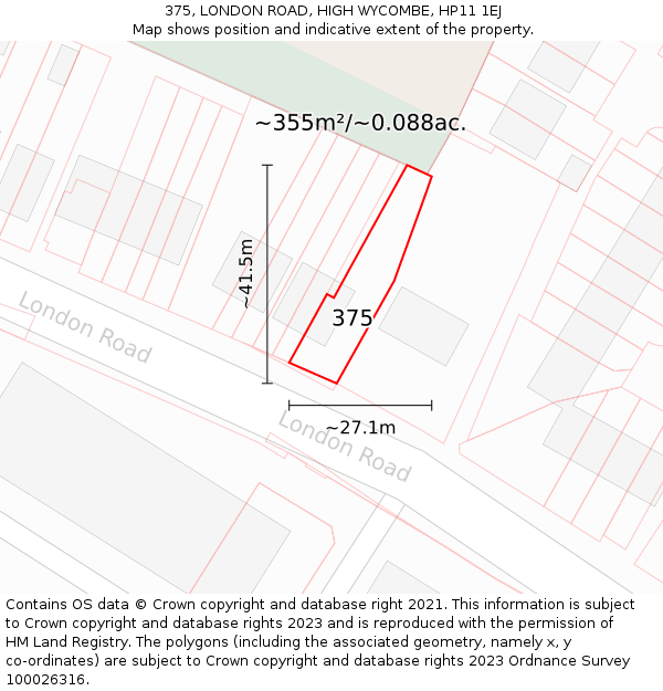 375, LONDON ROAD, HIGH WYCOMBE, HP11 1EJ: Plot and title map