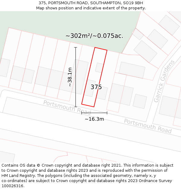 375, PORTSMOUTH ROAD, SOUTHAMPTON, SO19 9BH: Plot and title map