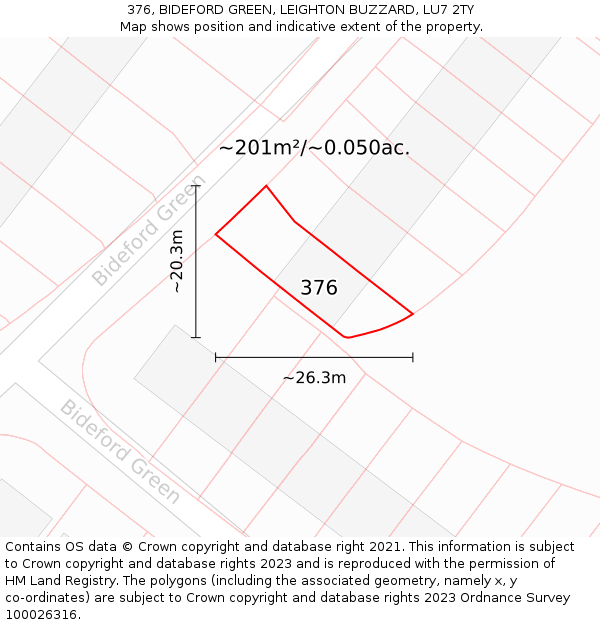 376, BIDEFORD GREEN, LEIGHTON BUZZARD, LU7 2TY: Plot and title map