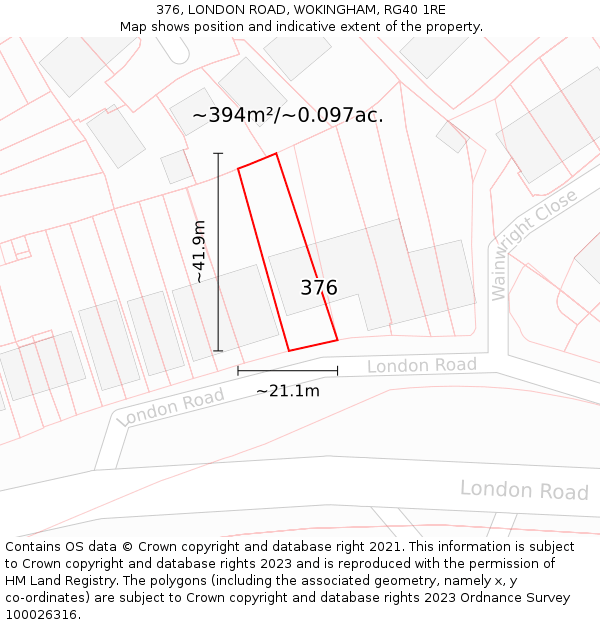 376, LONDON ROAD, WOKINGHAM, RG40 1RE: Plot and title map