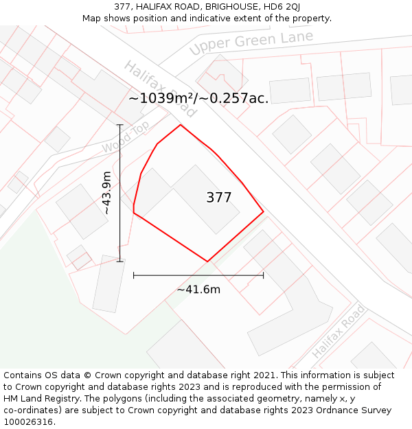 377, HALIFAX ROAD, BRIGHOUSE, HD6 2QJ: Plot and title map