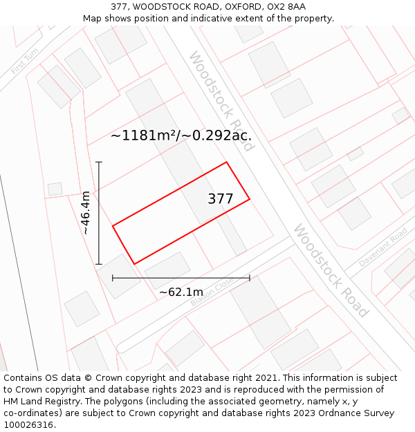 377, WOODSTOCK ROAD, OXFORD, OX2 8AA: Plot and title map