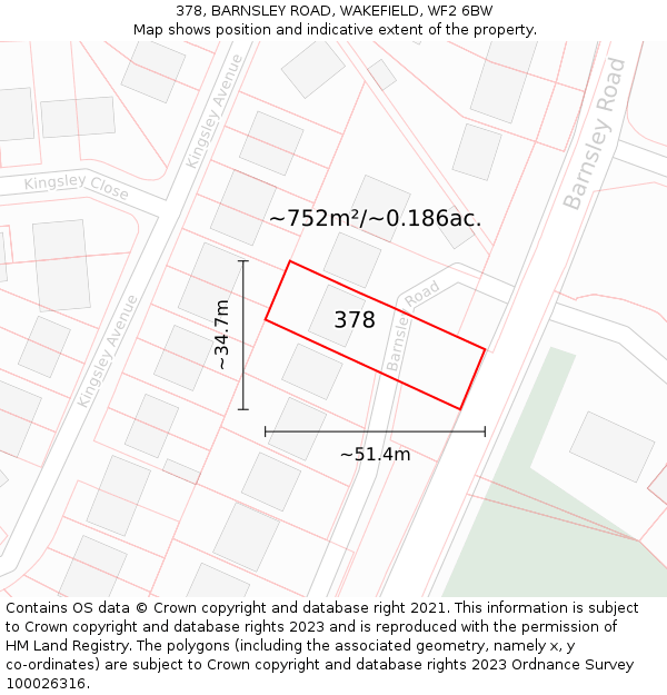 378, BARNSLEY ROAD, WAKEFIELD, WF2 6BW: Plot and title map