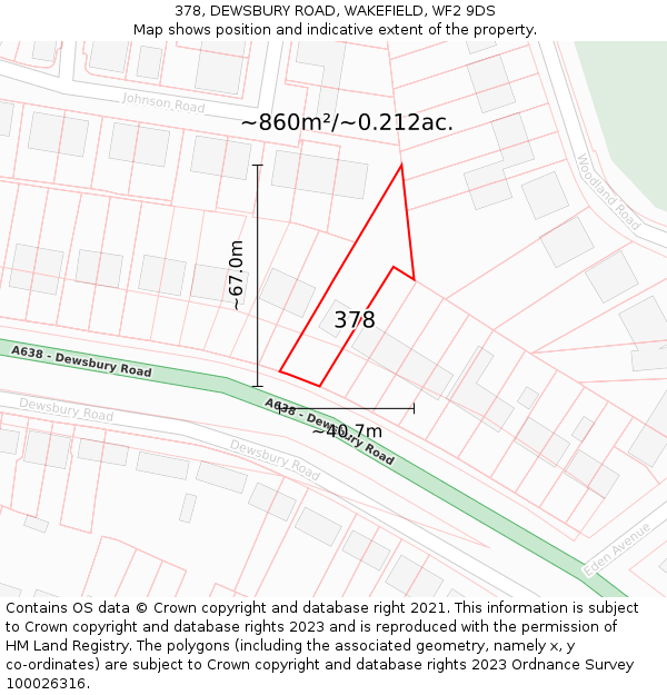 378, DEWSBURY ROAD, WAKEFIELD, WF2 9DS: Plot and title map