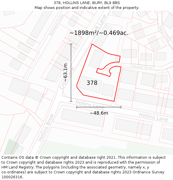 378, HOLLINS LANE, BURY, BL9 8BS: Plot and title map