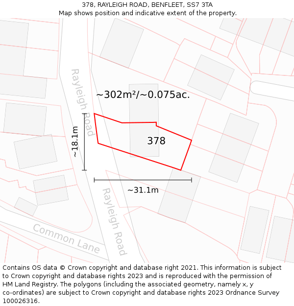 378, RAYLEIGH ROAD, BENFLEET, SS7 3TA: Plot and title map