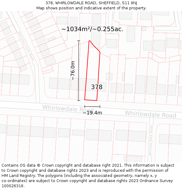 378, WHIRLOWDALE ROAD, SHEFFIELD, S11 9NJ: Plot and title map