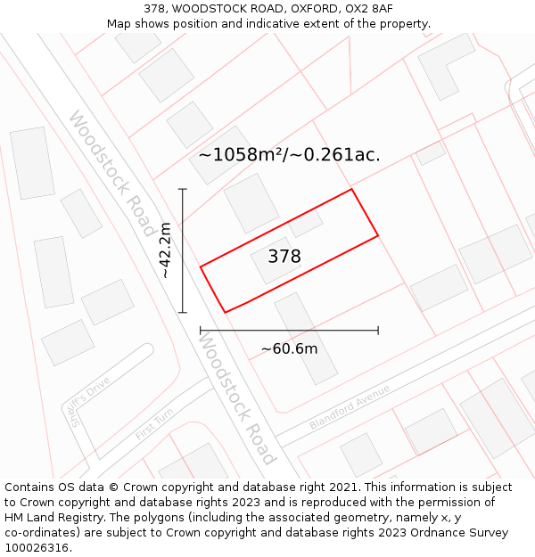 378, WOODSTOCK ROAD, OXFORD, OX2 8AF: Plot and title map