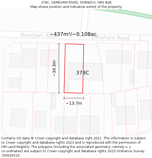 378C, DEREHAM ROAD, NORWICH, NR5 8QE: Plot and title map