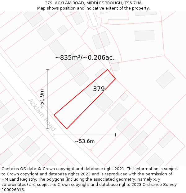 379, ACKLAM ROAD, MIDDLESBROUGH, TS5 7HA: Plot and title map
